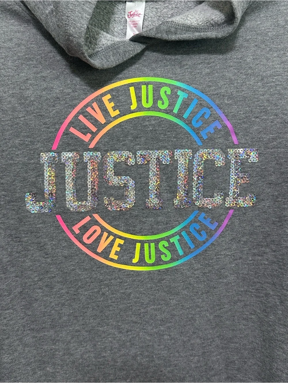 Justice Gray Hoodie with Rainbow Logo